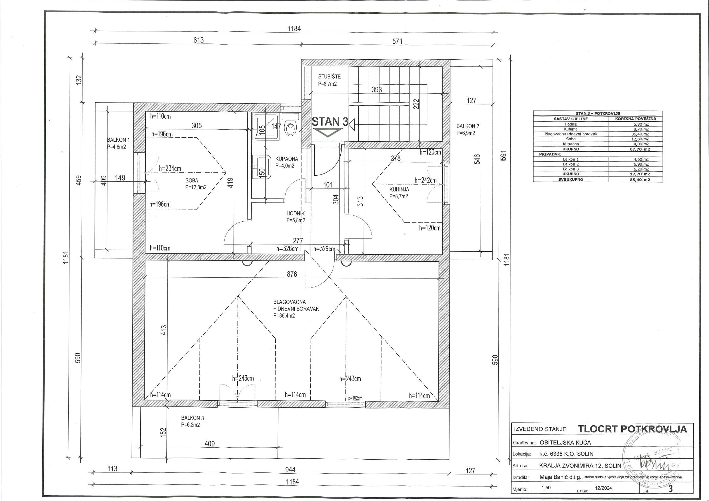 Tlocrt potkrovlja – Stan 3
