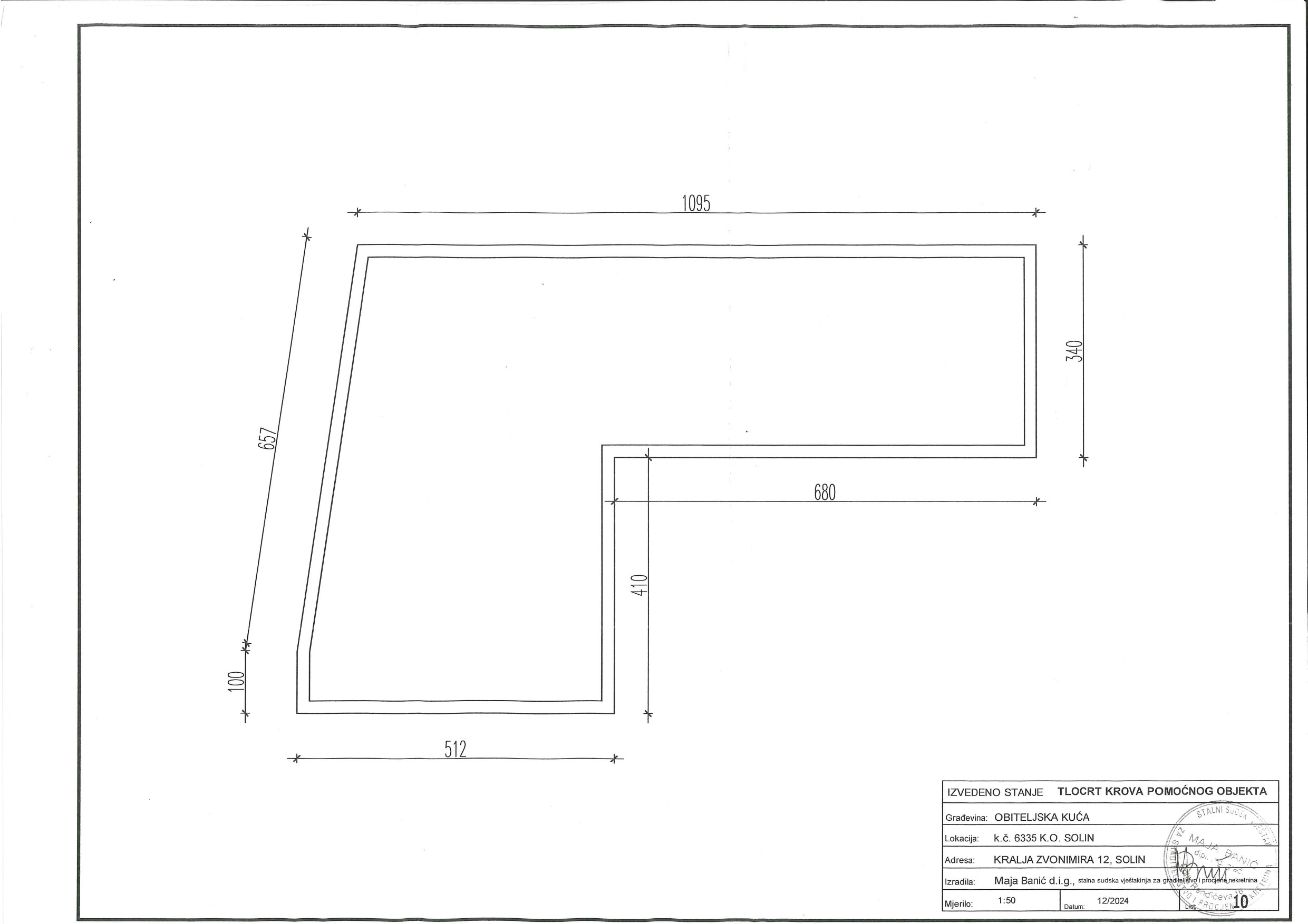 Tlocrt krova pomoćnog objekta