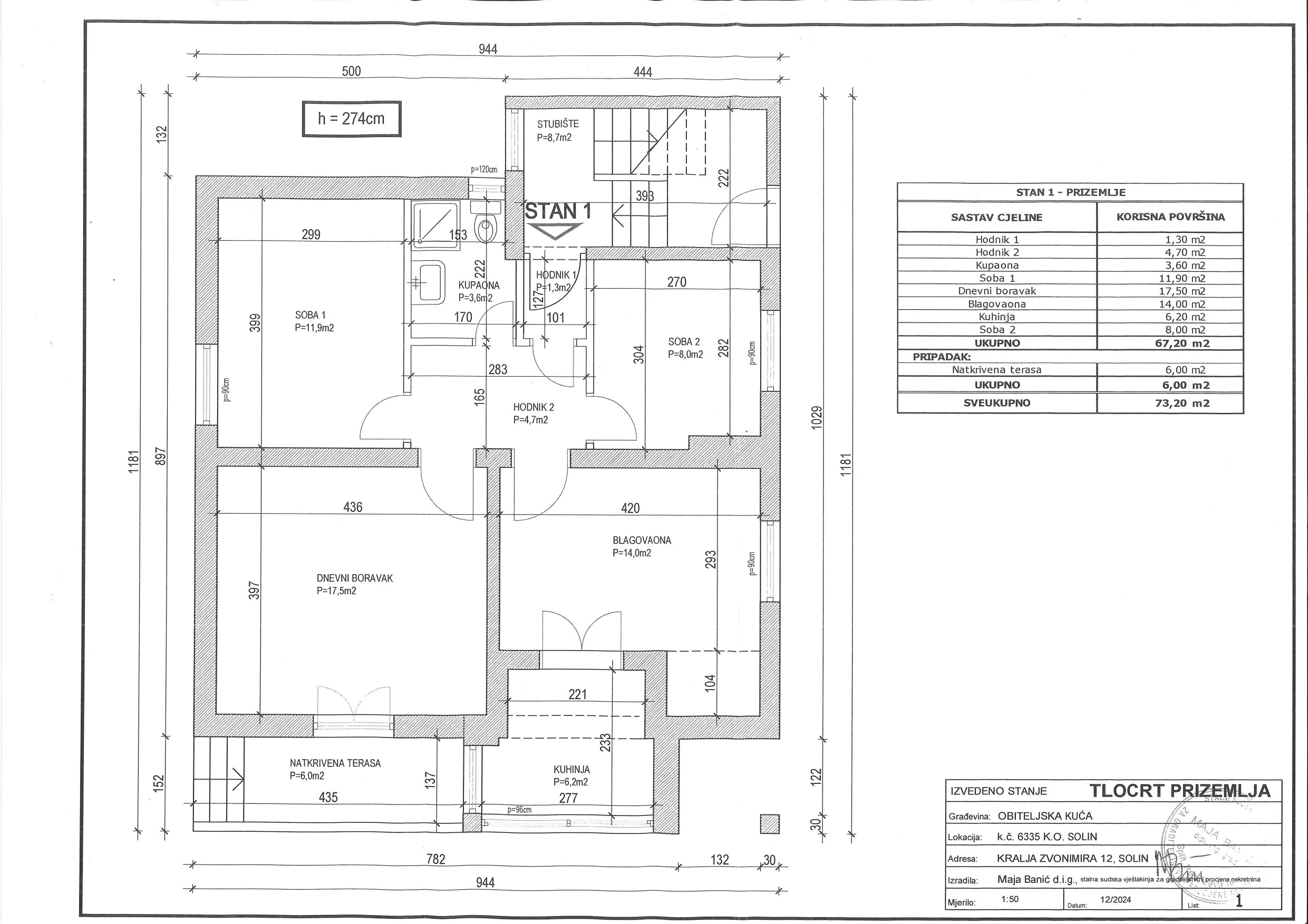 Tlocrt prizemlja – Stan 1